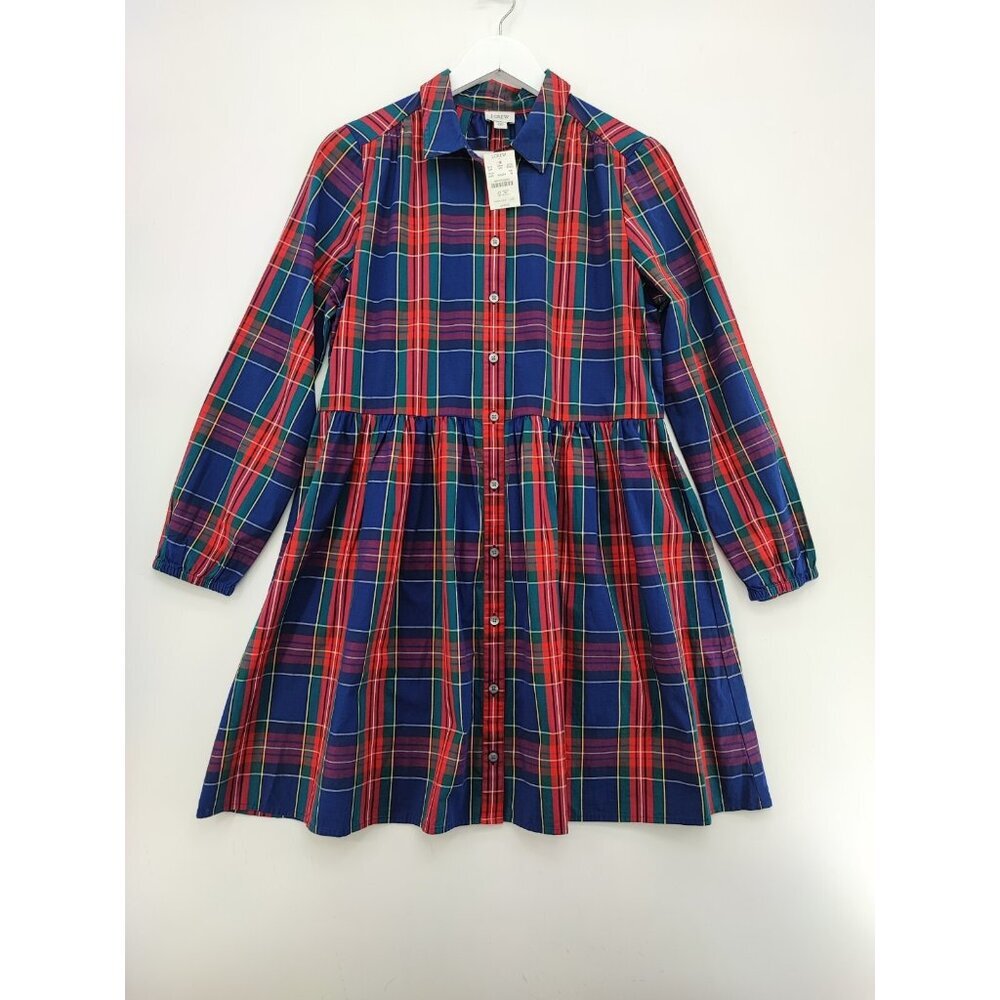 J Crew Tartan Plaid Collared Button Down Long Sleeve Shirt dress Size 10